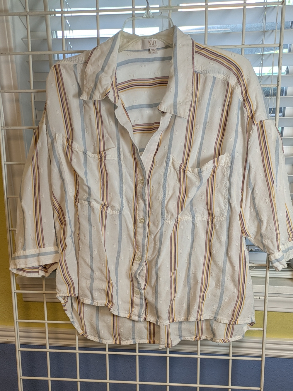 KUT from the Kloth Women's Striped Button-Front Shirt - Cream & Blue